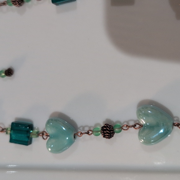 Handmade Ceramic, Glass & Crystal Beaded Coppertone Necklace - Picture 8 of 8